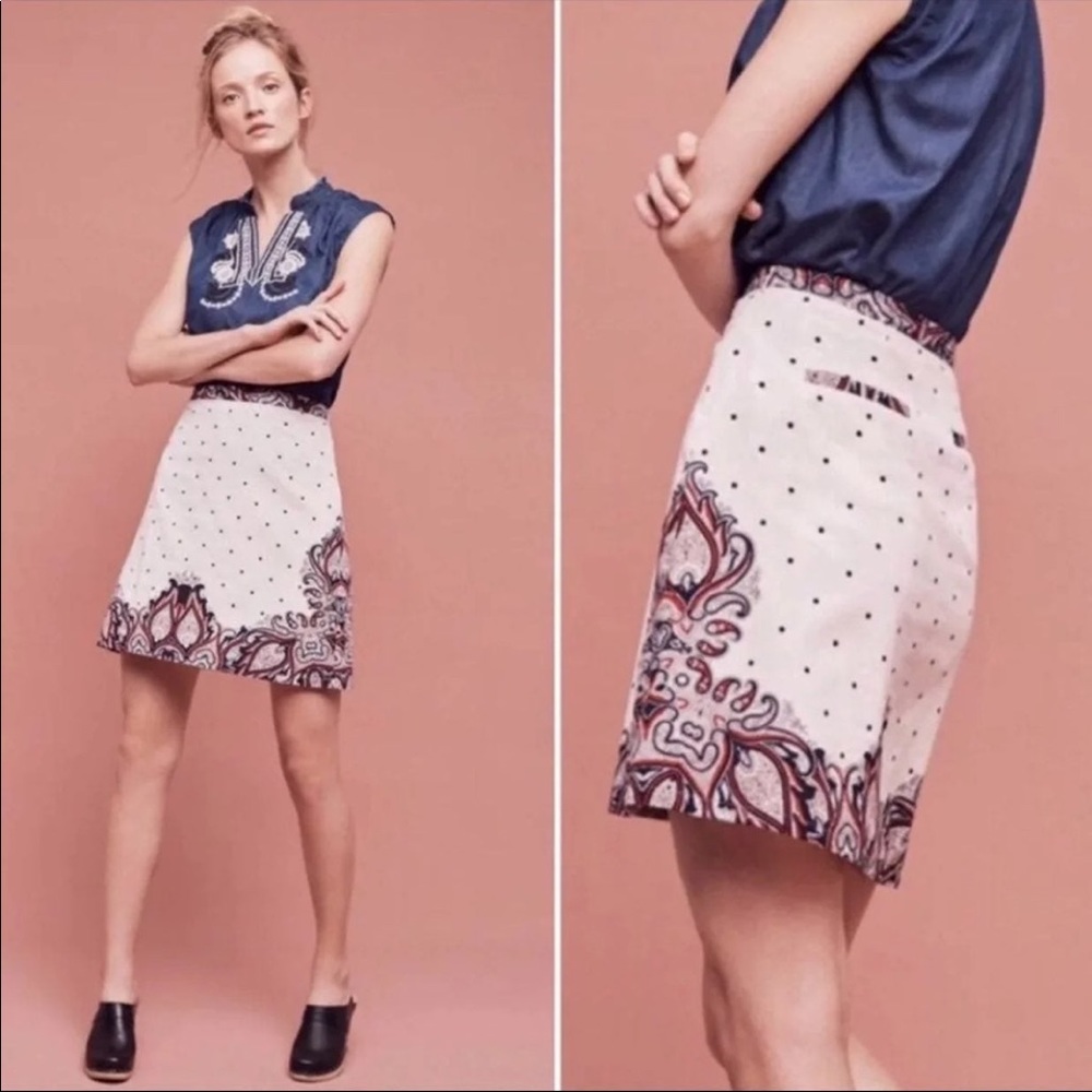 Anthropologie Holding Horses Adele Polka Dot Corduroy Paisley Print Skirt Size 2